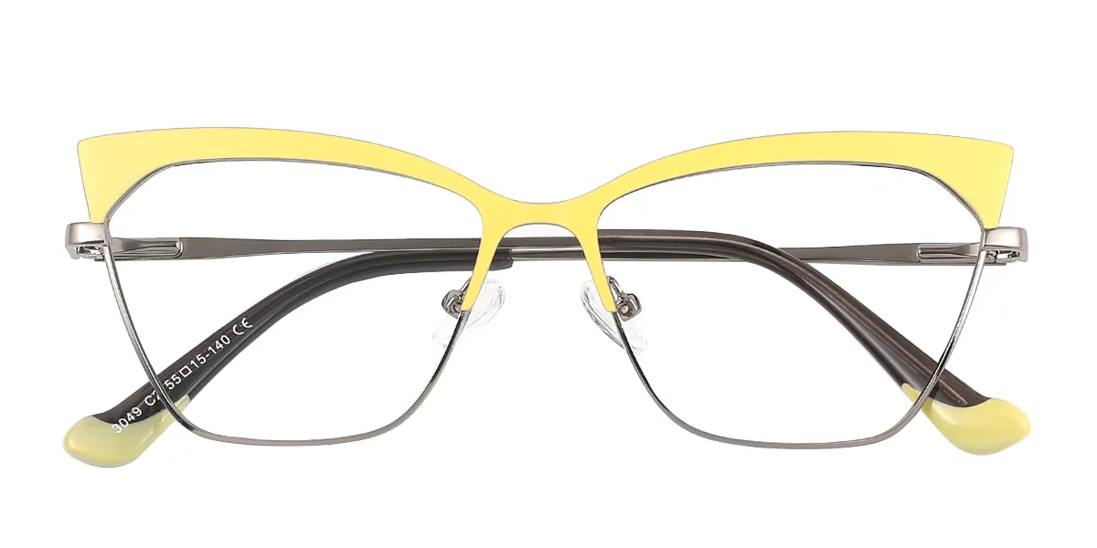 Yellow Cateye Simple Classic Spring Hinges Eyeglasses | WhereLight