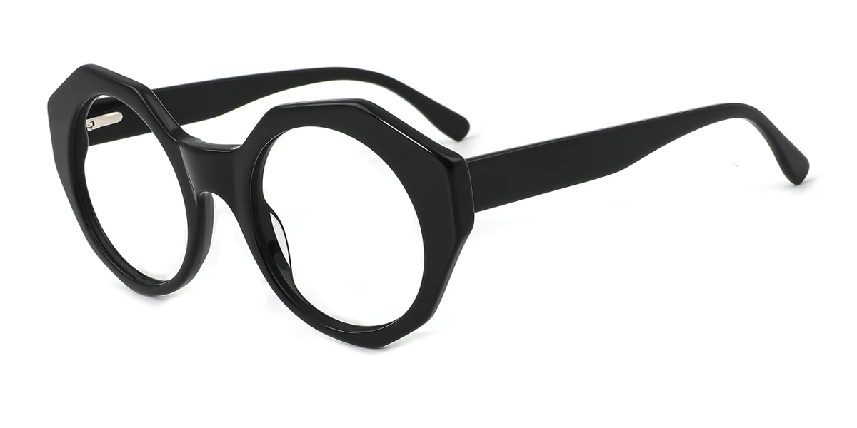 Black Round Geometric Retro Unique Gorgeous Floral Acetate Spring Hinges Custom Engraving Eyeglasses | WhereLight
