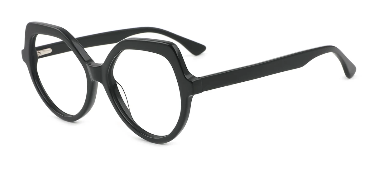 Black Cateye Irregular Retro Unique Gorgeous Spring Hinges Custom Engraving Eyeglasses | WhereLight