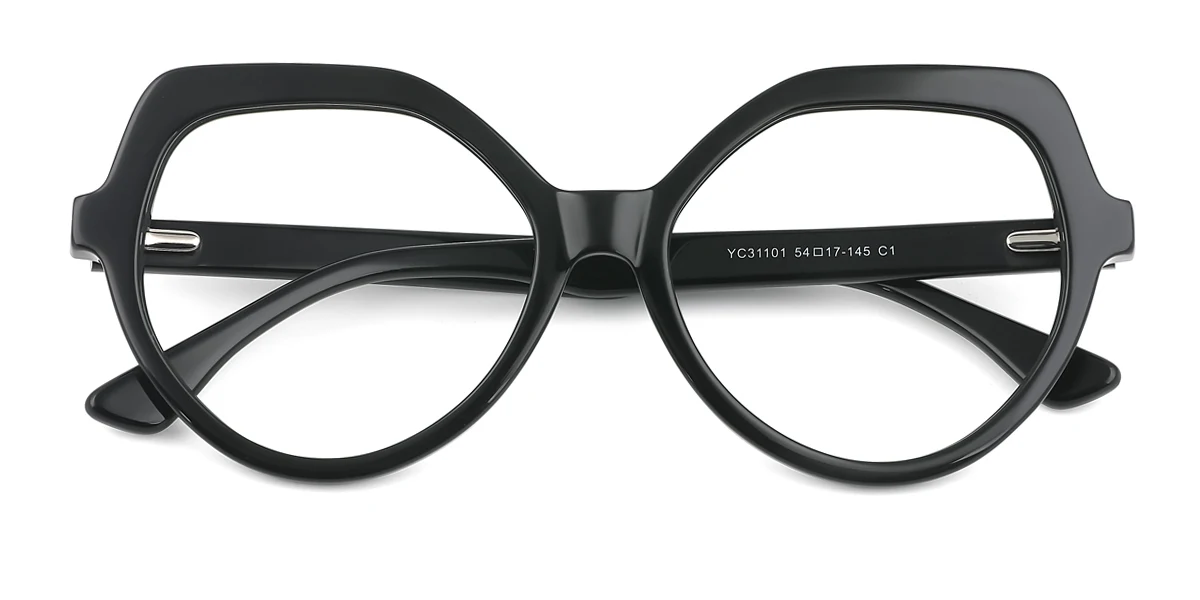 Black Cateye Irregular Retro Unique Gorgeous Spring Hinges Custom Engraving Eyeglasses | WhereLight