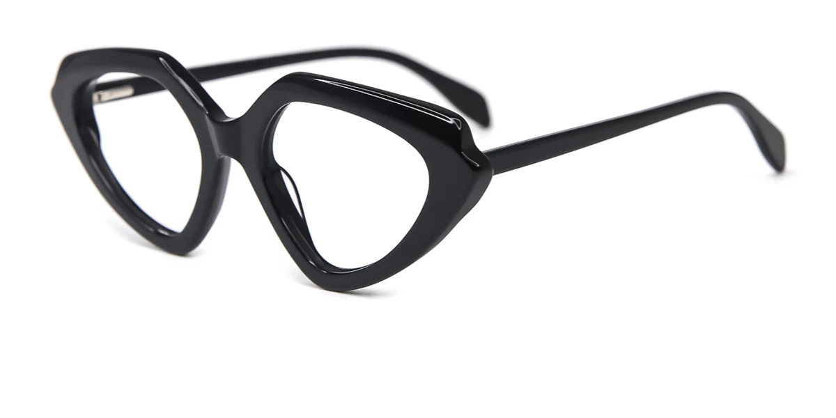 Black Cateye Irregular Classic Unique Gorgeous Spring Hinges Custom Engraving Eyeglasses | WhereLight