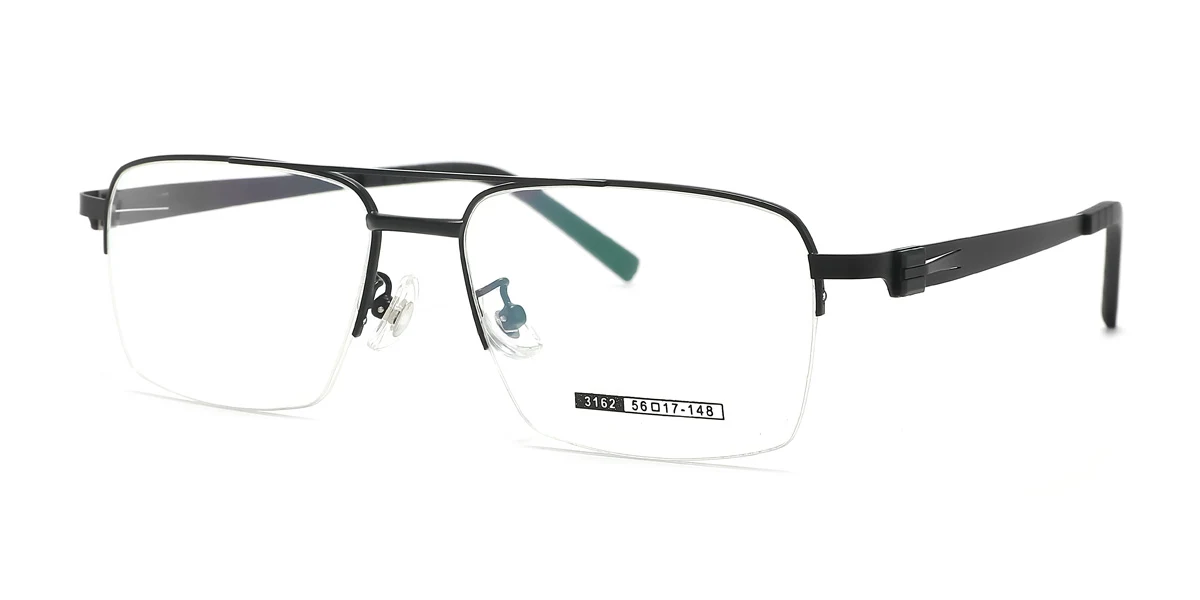 Black Rectangle Aviator Simple  Eyeglasses | WhereLight