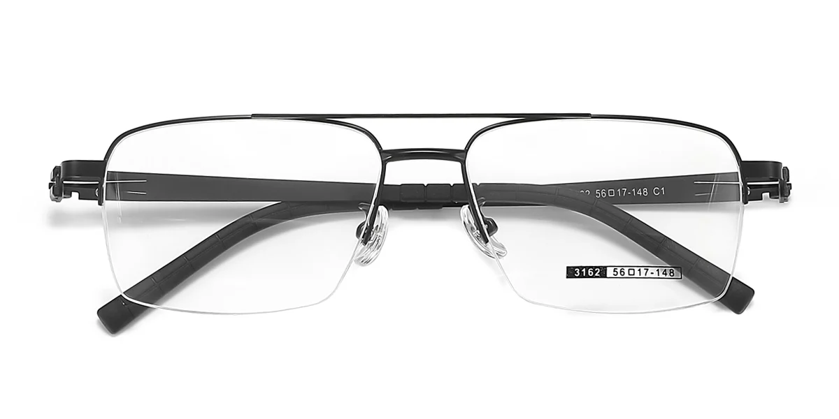 Black Rectangle Aviator Simple  Eyeglasses | WhereLight