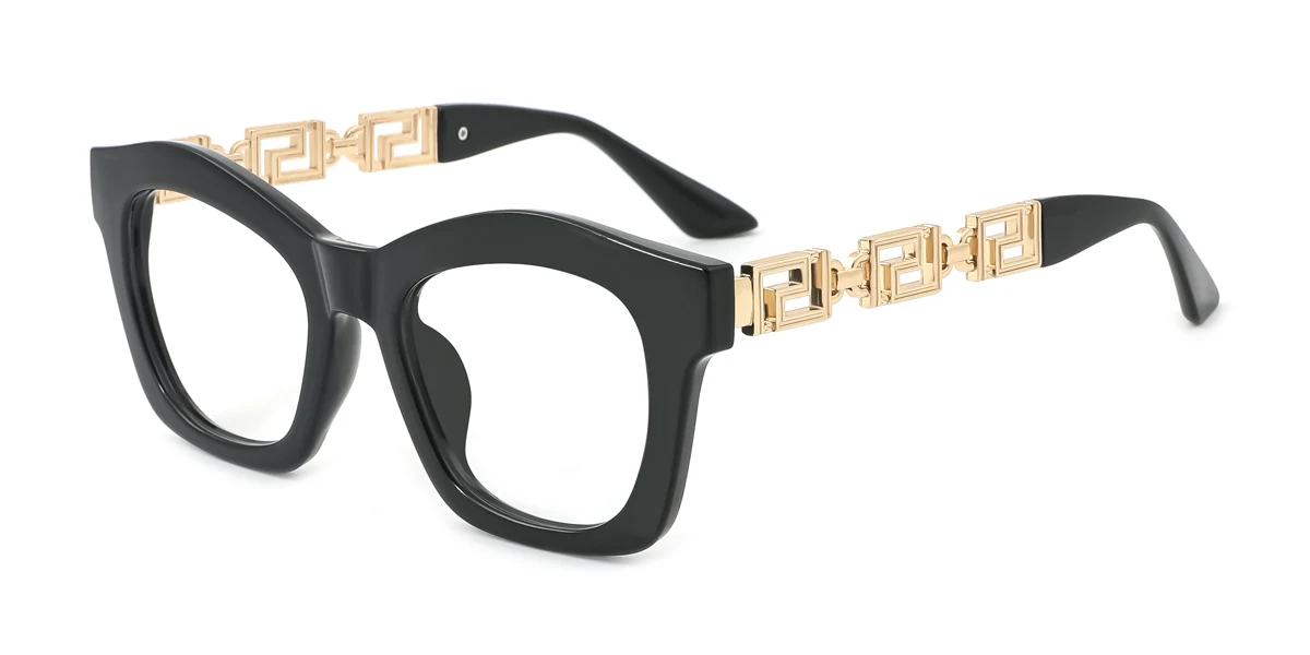 Black Geometric Irregular Retro Unique Custom Engraving Eyeglasses | WhereLight