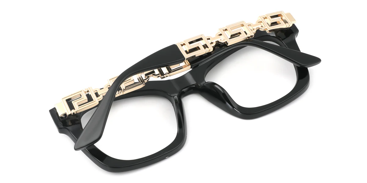Black Geometric Irregular Retro Unique Custom Engraving Eyeglasses | WhereLight