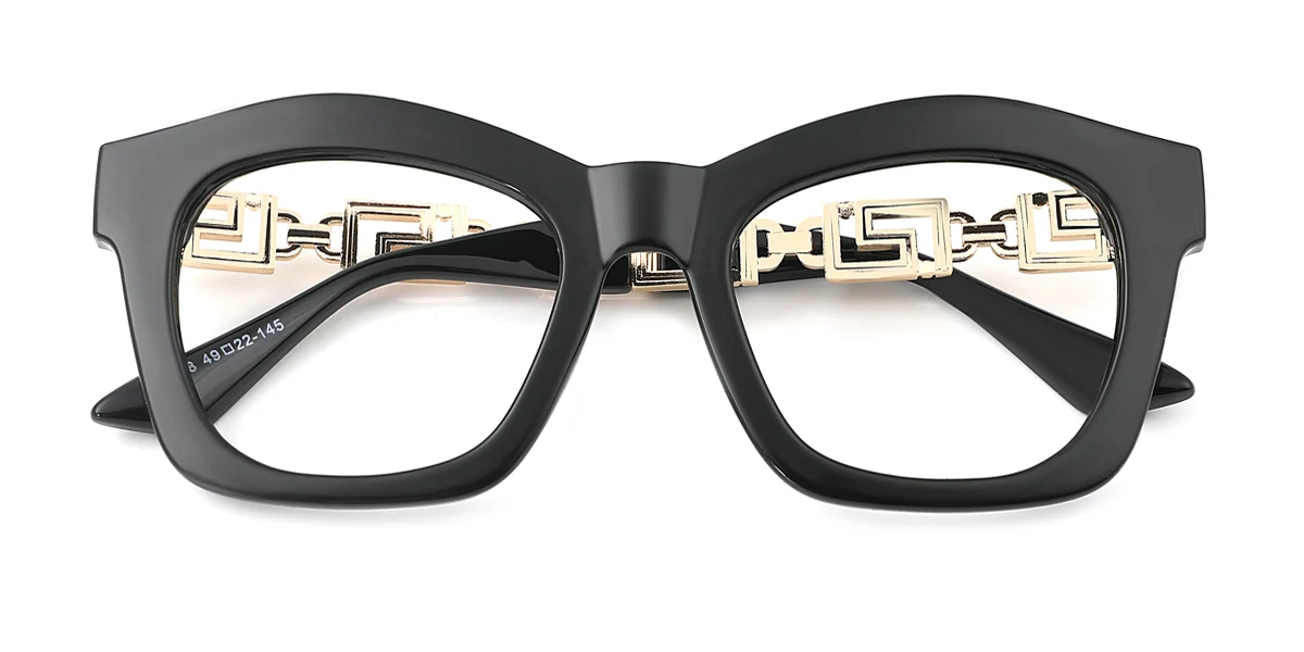 Black Geometric Irregular Retro Unique Custom Engraving Eyeglasses | WhereLight