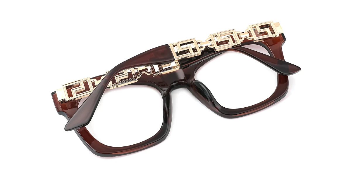 Brown Geometric Irregular Retro Unique Custom Engraving Eyeglasses | WhereLight