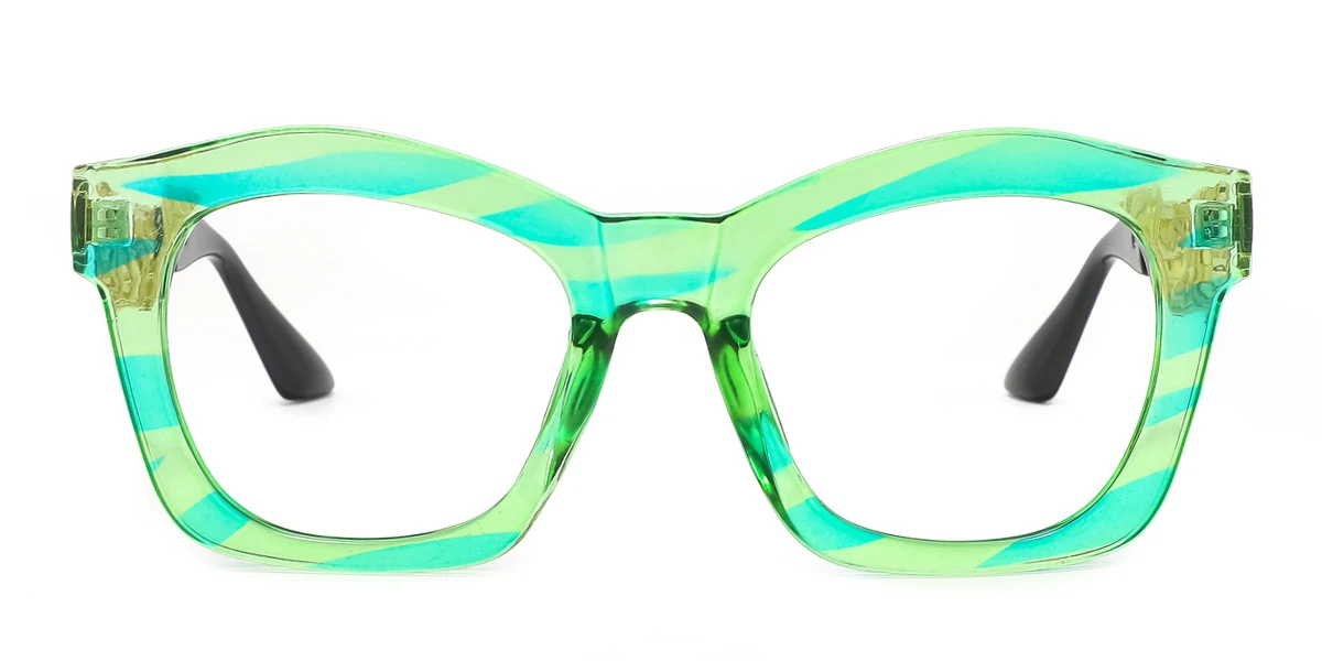 Green Geometric Irregular Retro Unique Custom Engraving Eyeglasses | WhereLight
