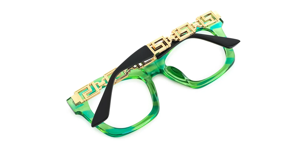 Green Geometric Irregular Retro Unique Custom Engraving Eyeglasses | WhereLight