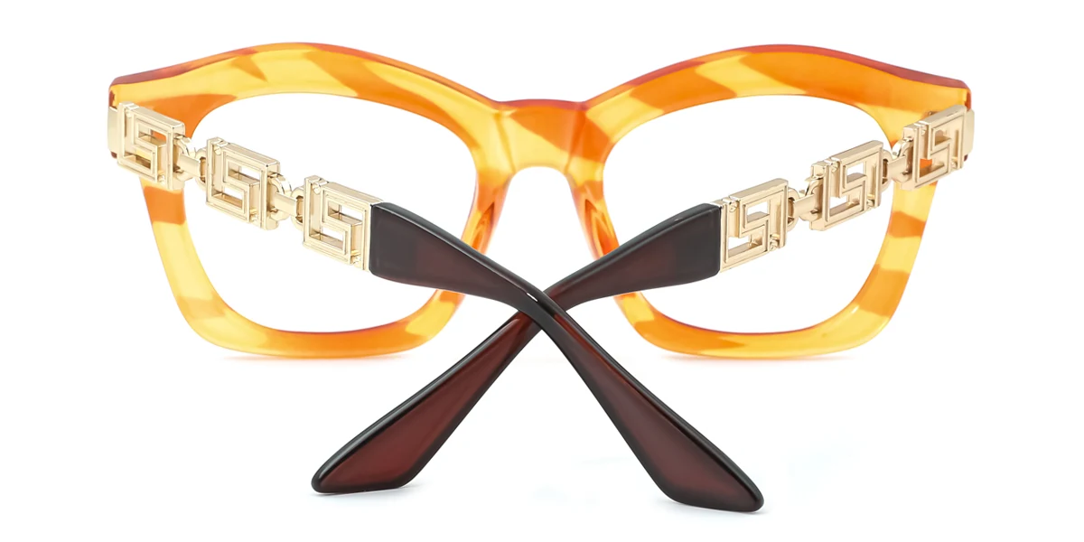 Orange Geometric Irregular Retro Unique Custom Engraving Eyeglasses | WhereLight