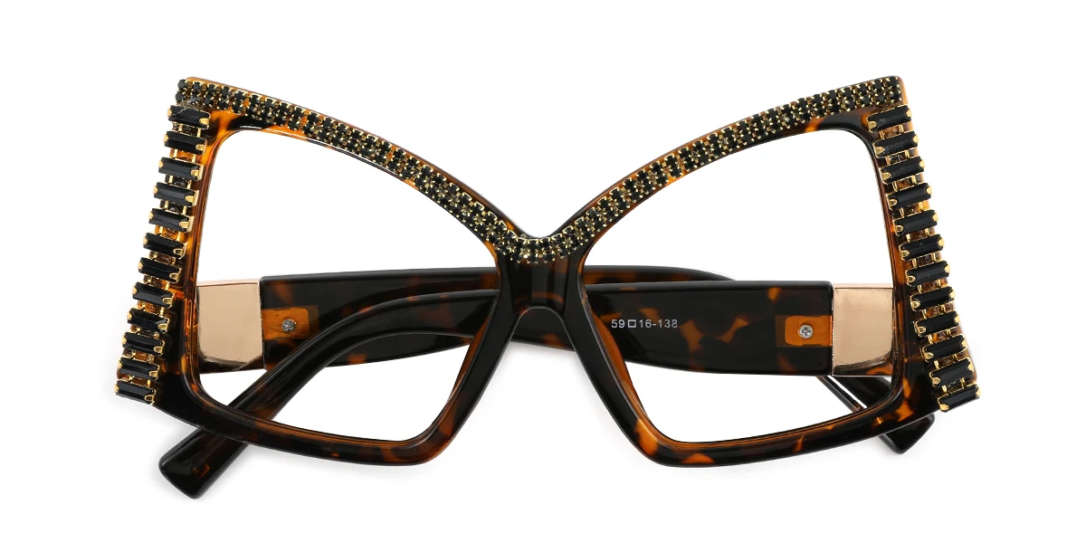 Tortoiseshell Irregular Unique Gorgeous Rhinestone Custom Engraving Eyeglasses | WhereLight