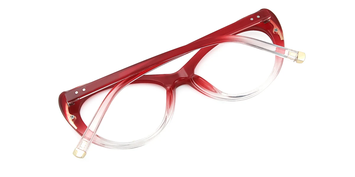 Red Cateye Oval Simple Classic Gorgeous Spring Hinges Custom Engraving Eyeglasses | WhereLight