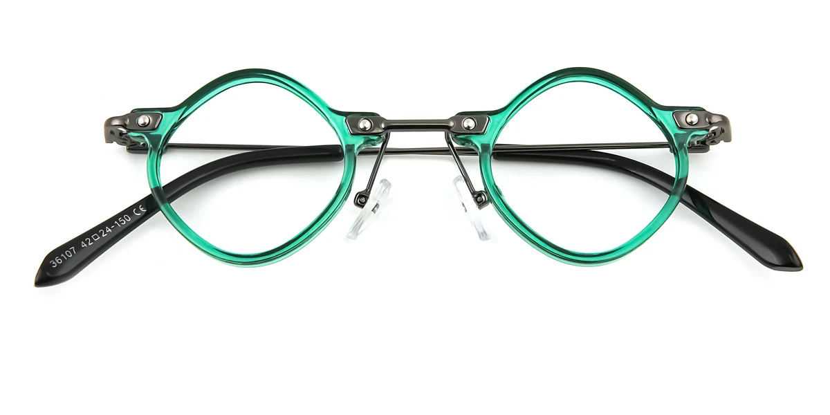 Green Geometric Irregular Classic Retro Unique Super Light Eyeglasses | WhereLight