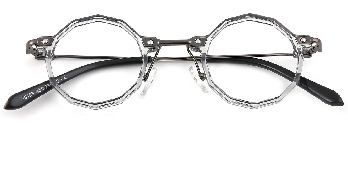 Grey Round Geometric Irregular Classic Retro Unique Super Light Custom Engraving Eyeglasses | WhereLight
