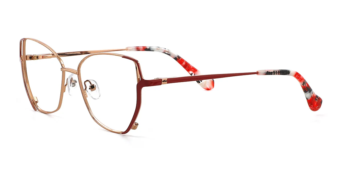Red Geometric Simple Spring Hinges Eyeglasses | WhereLight