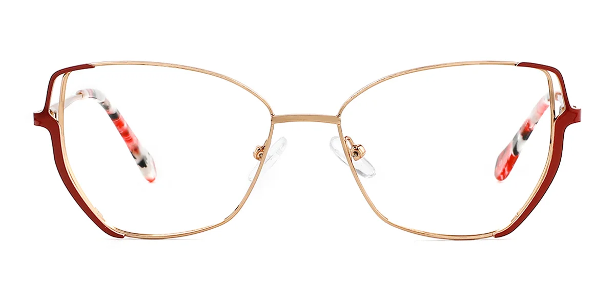 Red Geometric Simple Spring Hinges Eyeglasses | WhereLight