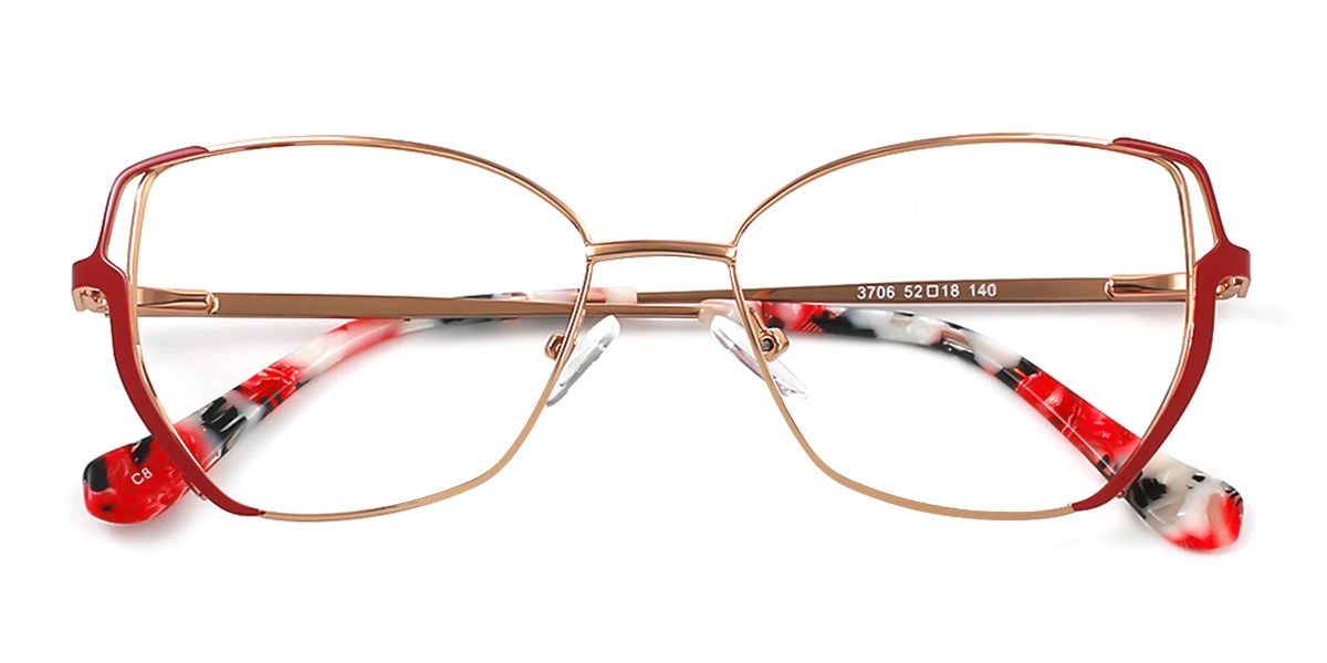 Red Geometric Simple Spring Hinges Eyeglasses | WhereLight