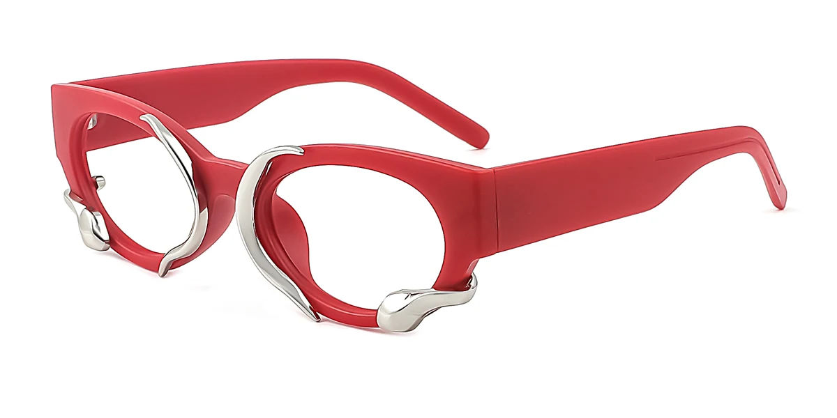Red Cateye Oval Unique Gorgeous Custom Engraving Eyeglasses | WhereLight