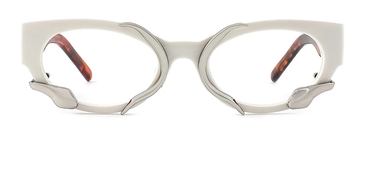 White Cateye Oval Unique Gorgeous Custom Engraving Eyeglasses | WhereLight