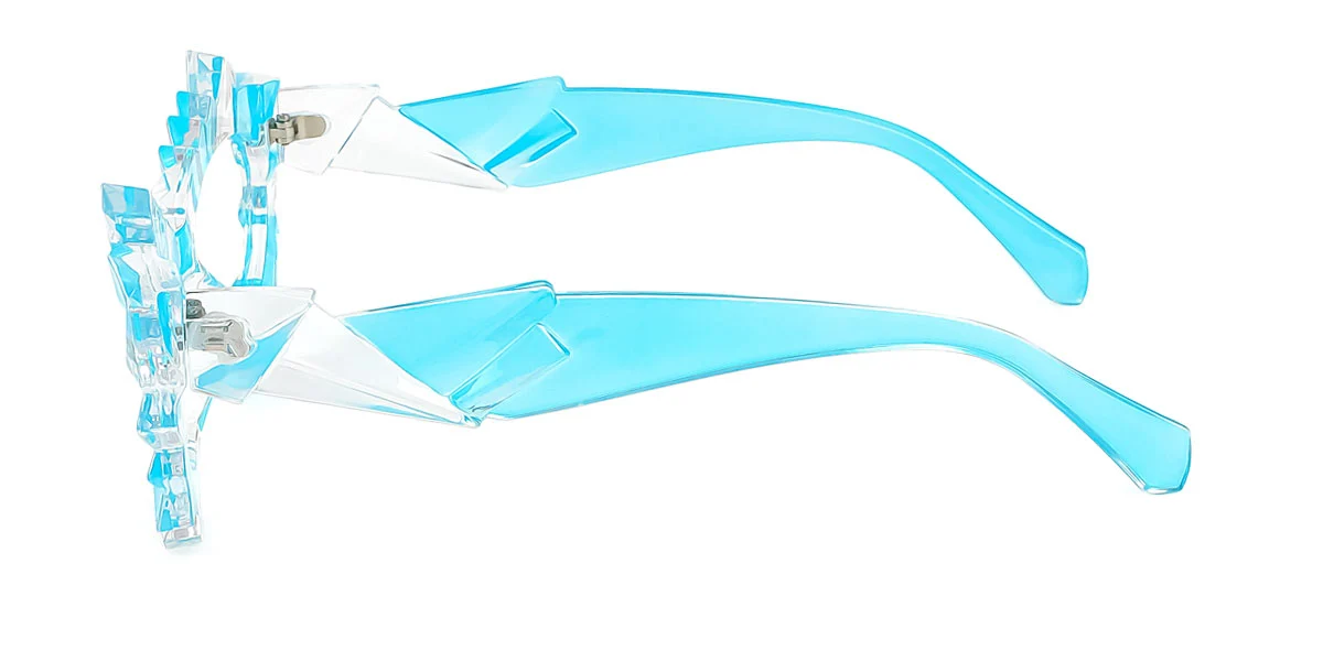 Blue Cateye Geometric Irregular Unique Gorgeous Custom Engraving Eyeglasses | WhereLight