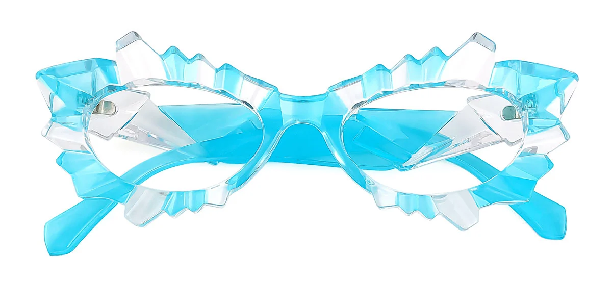 Blue Cateye Geometric Irregular Unique Gorgeous Custom Engraving Eyeglasses | WhereLight