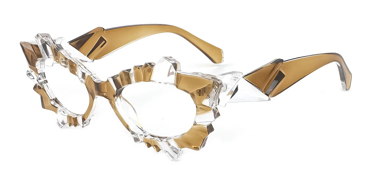 Brown Cateye Geometric Irregular Unique Gorgeous Custom Engraving Eyeglasses | WhereLight