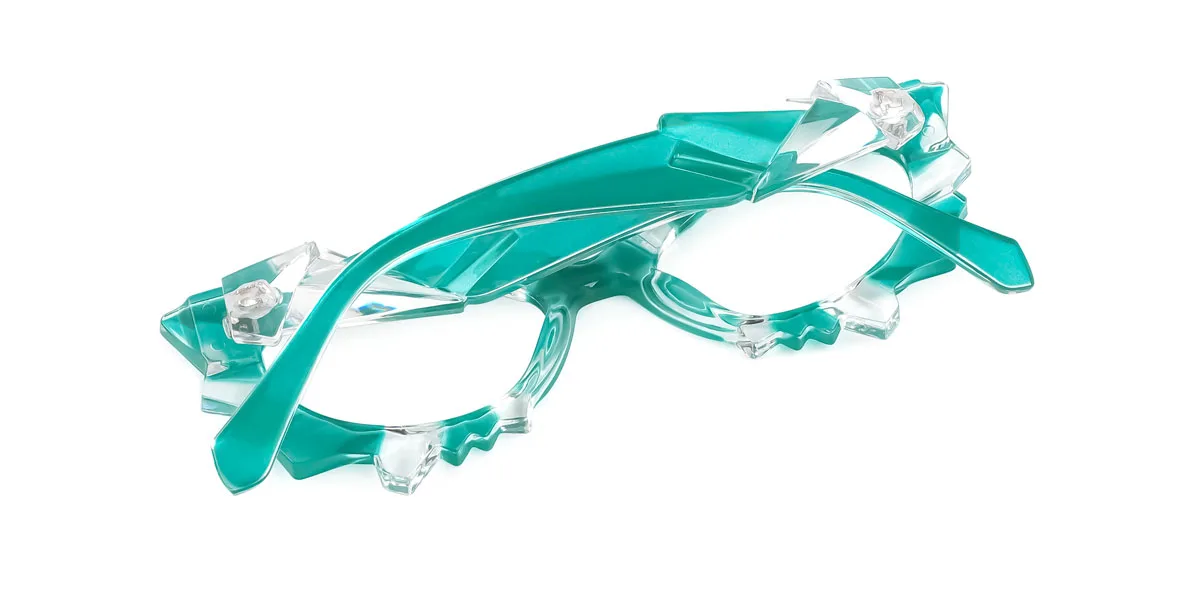 Green Cateye Geometric Irregular Unique Gorgeous Custom Engraving Eyeglasses | WhereLight