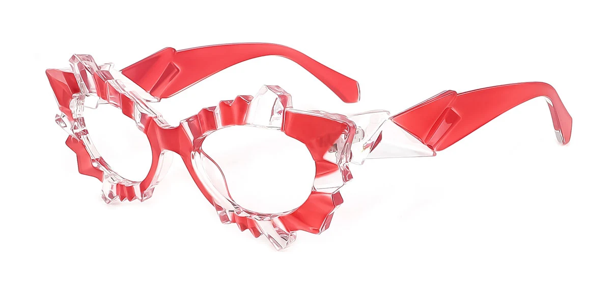 Red Cateye Geometric Irregular Unique Gorgeous Custom Engraving Eyeglasses | WhereLight