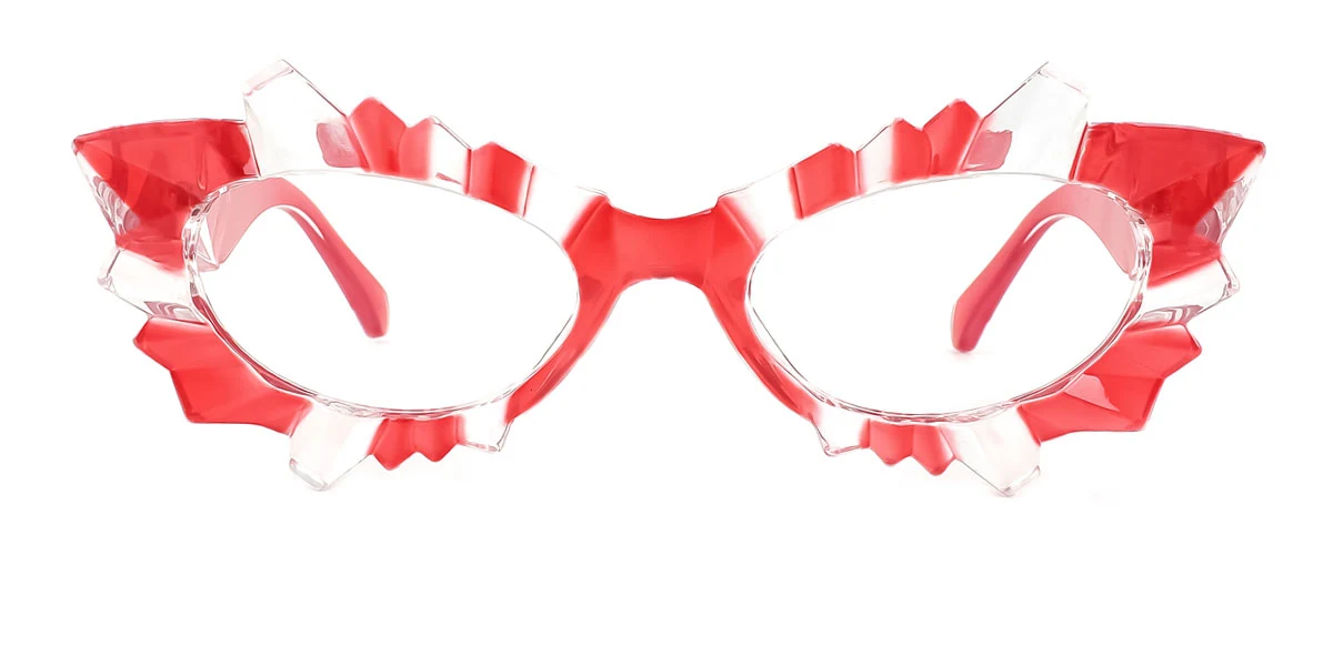 Red Cateye Geometric Irregular Unique Gorgeous Custom Engraving Eyeglasses | WhereLight