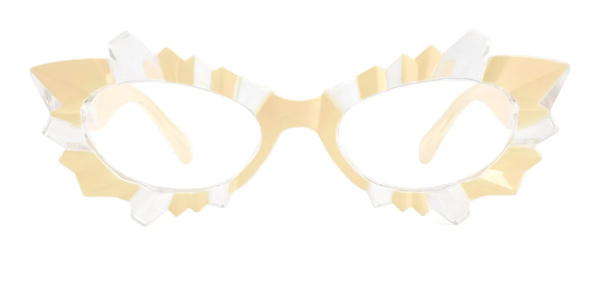Yellow Cateye Geometric Irregular Unique Gorgeous Custom Engraving Eyeglasses | WhereLight