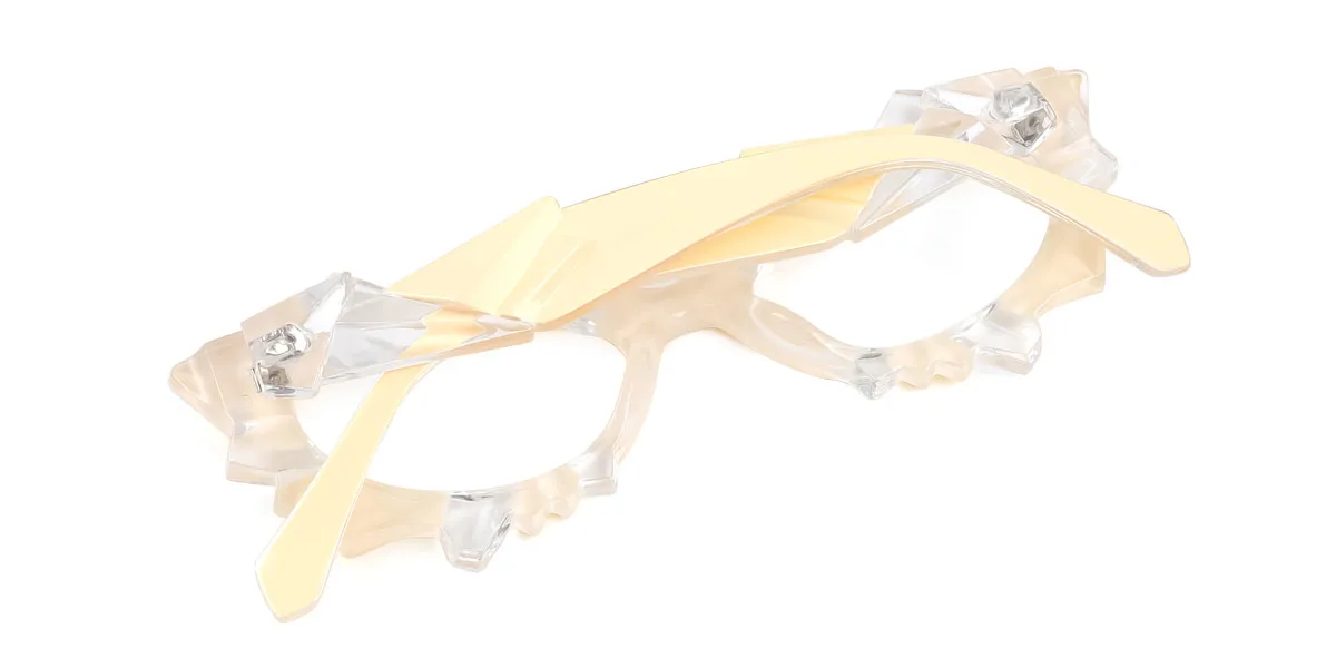 Yellow Cateye Geometric Irregular Unique Gorgeous Custom Engraving Eyeglasses | WhereLight