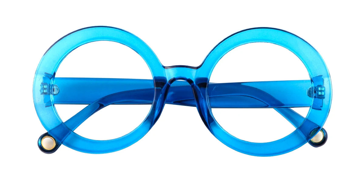 Blue Round Simple Retro Custom Engraving Eyeglasses | WhereLight