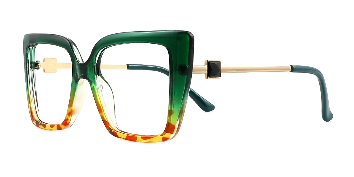 Green Rectangle Simple Classic Custom Engraving Eyeglasses | WhereLight