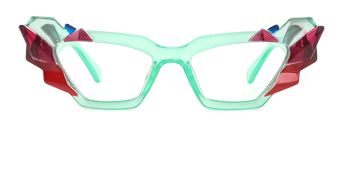 Green Cateye Geometric Irregular Classic Unique Gorgeous Custom Engraving Eyeglasses | WhereLight