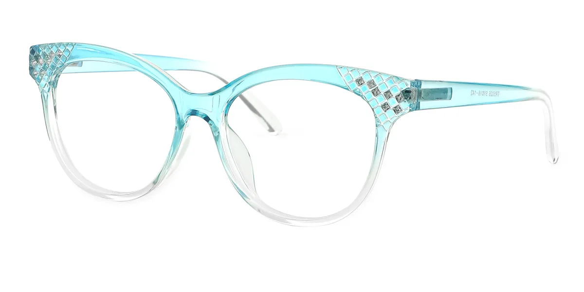 Blue Oval Gorgeous Rhinestone Custom Engraving Eyeglasses | WhereLight