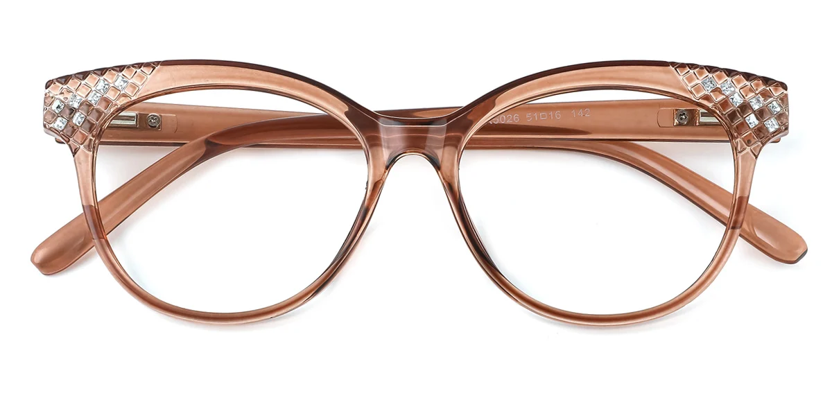 Brown Oval Gorgeous Rhinestone Custom Engraving Eyeglasses | WhereLight