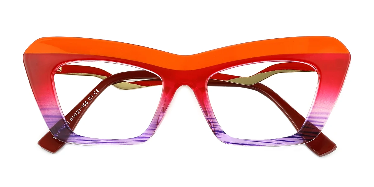 Orange Cateye Simple Spring Hinges Custom Engraving Eyeglasses | WhereLight