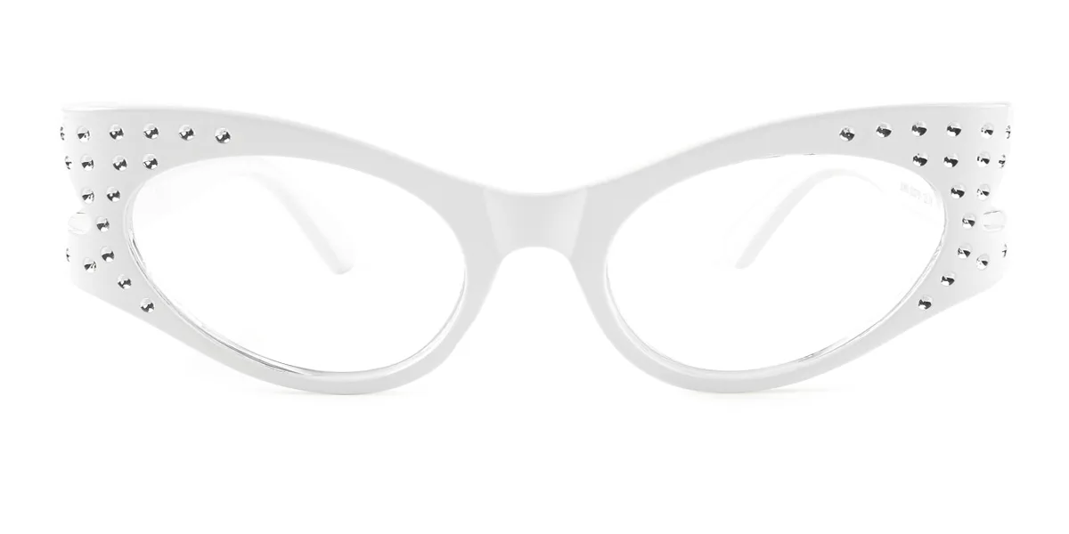 White Cateye Unique Gorgeous Rhinestone Custom Engraving Eyeglasses | WhereLight