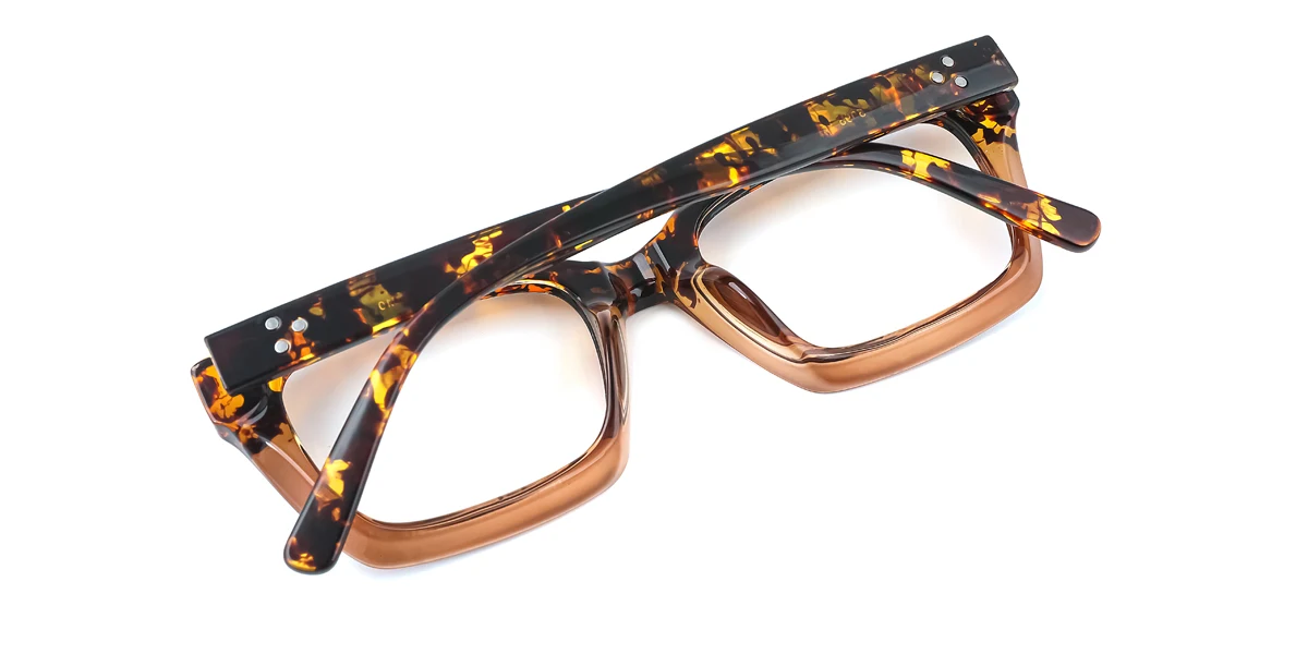 Tortoiseshell Rectangle Irregular Simple Classic Business Custom Engraving Eyeglasses | WhereLight