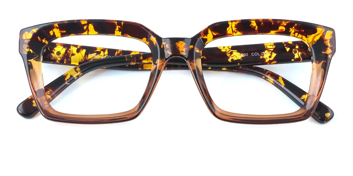 Tortoiseshell Rectangle Irregular Simple Classic Business Custom Engraving Eyeglasses | WhereLight