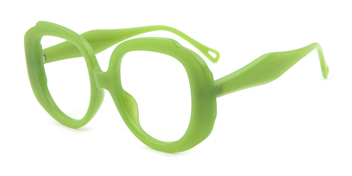 Green Round Oval Geometric Gorgeous Custom Engraving Eyeglasses | WhereLight