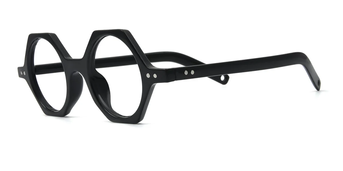 Black Round Geometric Irregular Classic Retro Unique Custom Engraving Eyeglasses | WhereLight