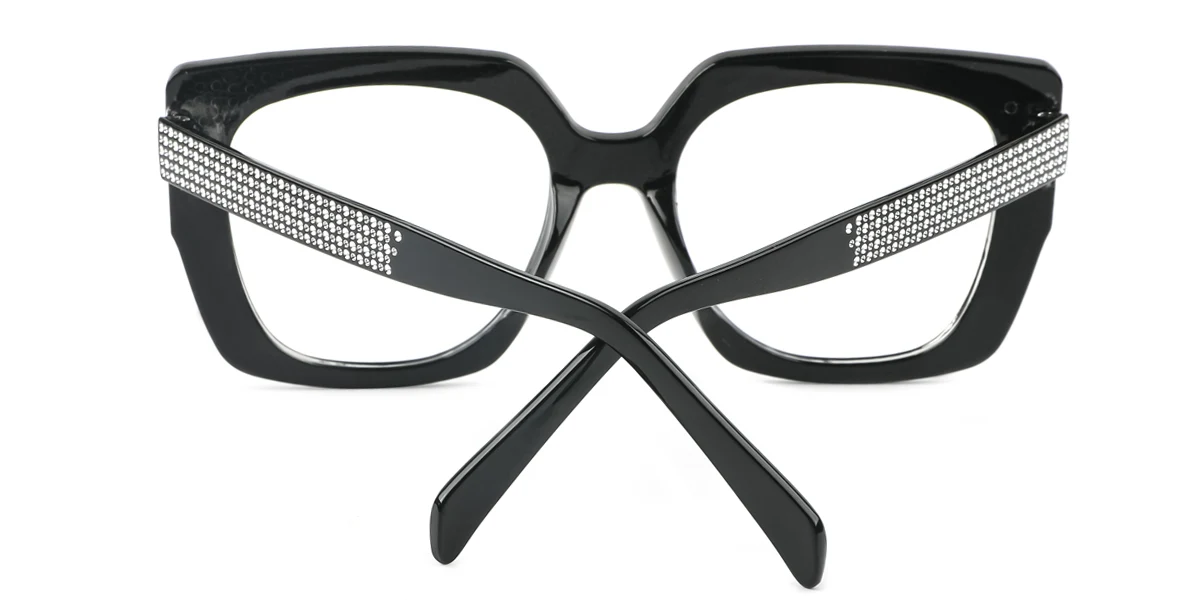 Black Geometric Gorgeous Rhinestone Custom Engraving Eyeglasses | WhereLight