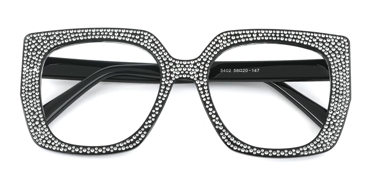 Black Geometric Gorgeous Rhinestone Custom Engraving Eyeglasses | WhereLight