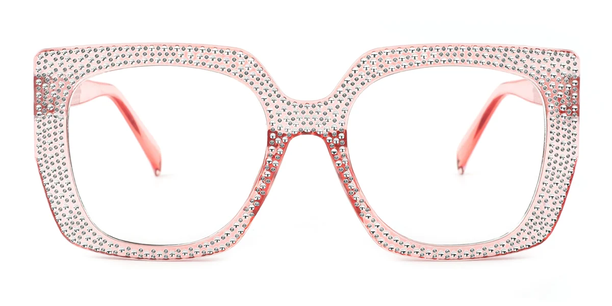 Pink Geometric Gorgeous Rhinestone Custom Engraving Eyeglasses | WhereLight