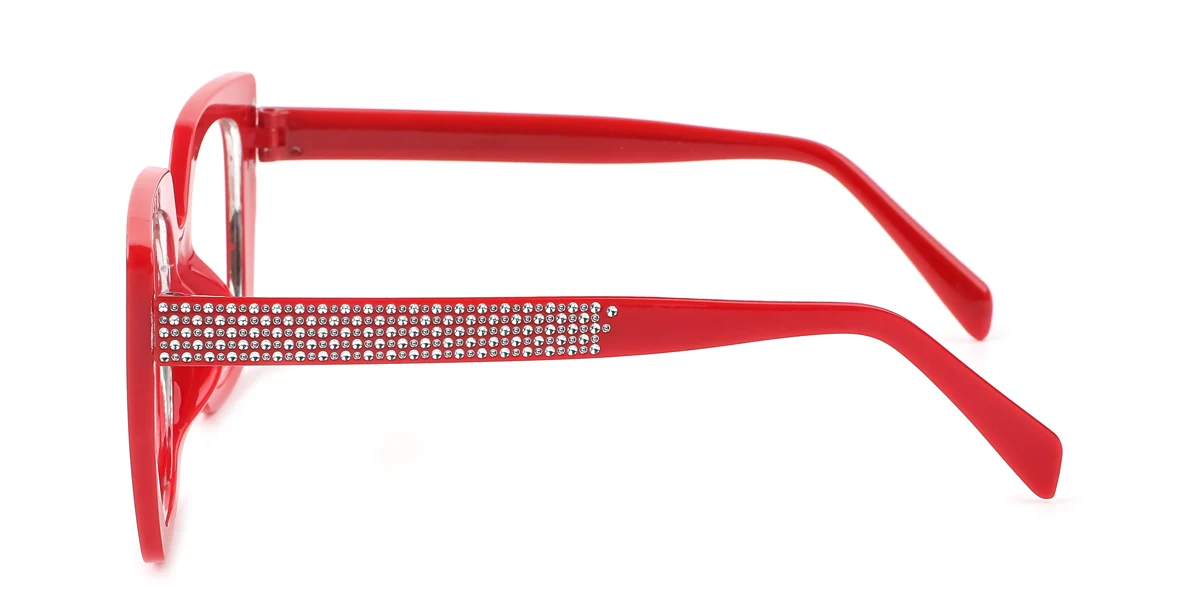 Red Geometric Gorgeous Rhinestone Custom Engraving Eyeglasses | WhereLight