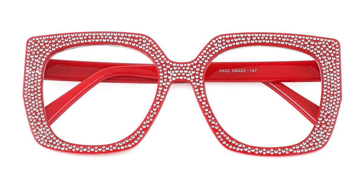 Red Geometric Gorgeous Rhinestone Custom Engraving Eyeglasses | WhereLight