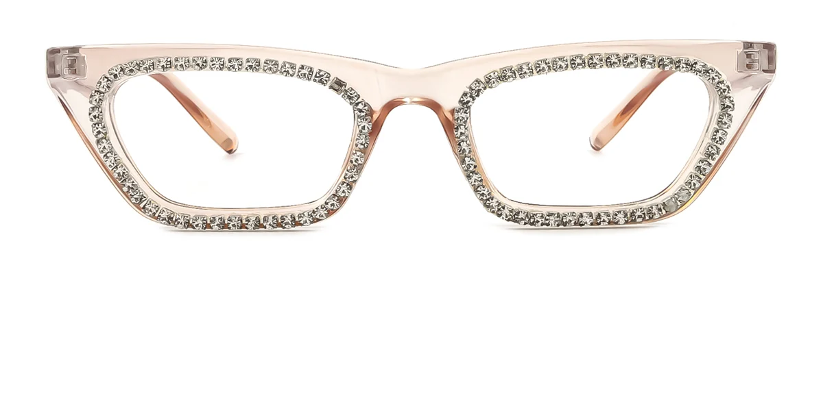 Brown Cateye Rectangle Unique Gorgeous Rhinestone Custom Engraving Eyeglasses | WhereLight
