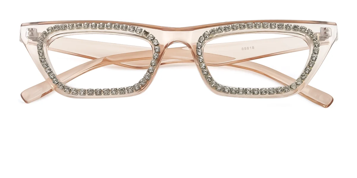 Brown Cateye Rectangle Unique Gorgeous Rhinestone Custom Engraving Eyeglasses | WhereLight