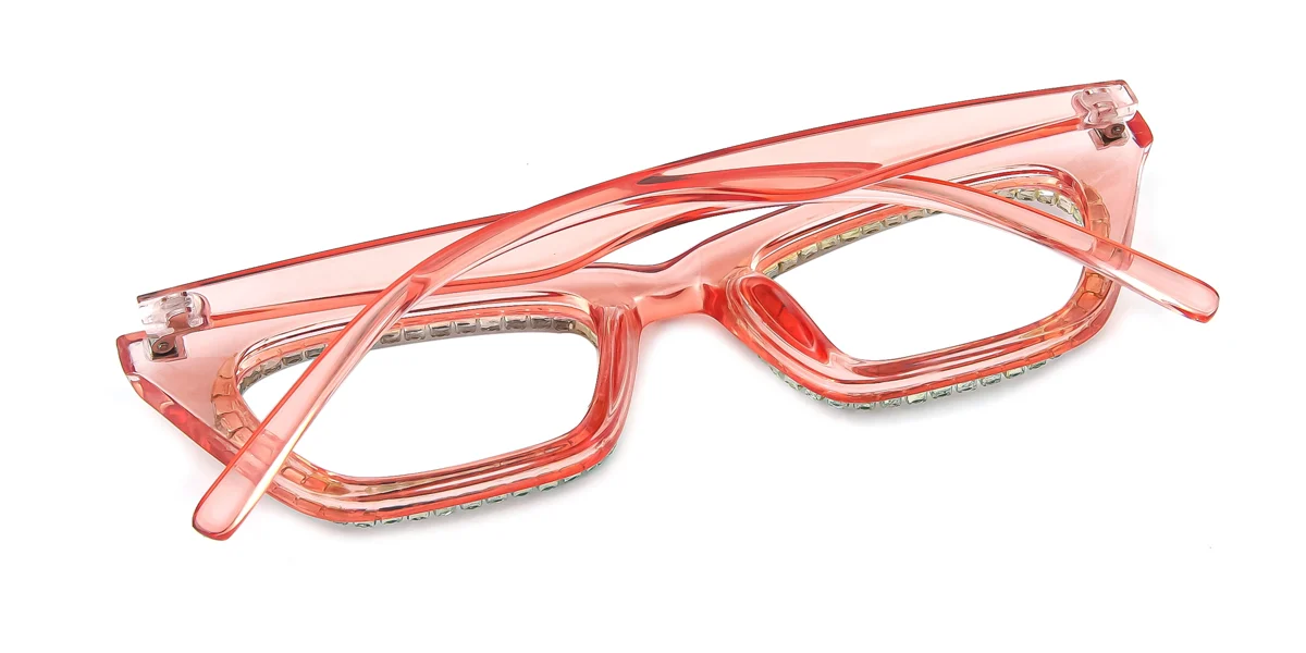 Pink Cateye Rectangle Unique Gorgeous Rhinestone Custom Engraving Eyeglasses | WhereLight